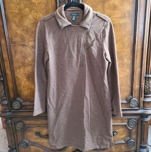 Ralph Lauren Brown Long Sleeve Quarter Zip Lapel Dress